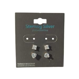 925 Sterling Silver Stud Earrings 2pcs Round/Trillion Cut CZ Posts